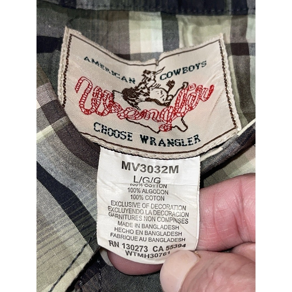 Wrangler Western Cowboy Men's Pearl Snap Short Sleeve Shirt Green Plaid Large - Picture 10 of 10